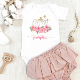 Pumpkin Blush Pink Gold Floral Fall Baby Girl Strampler