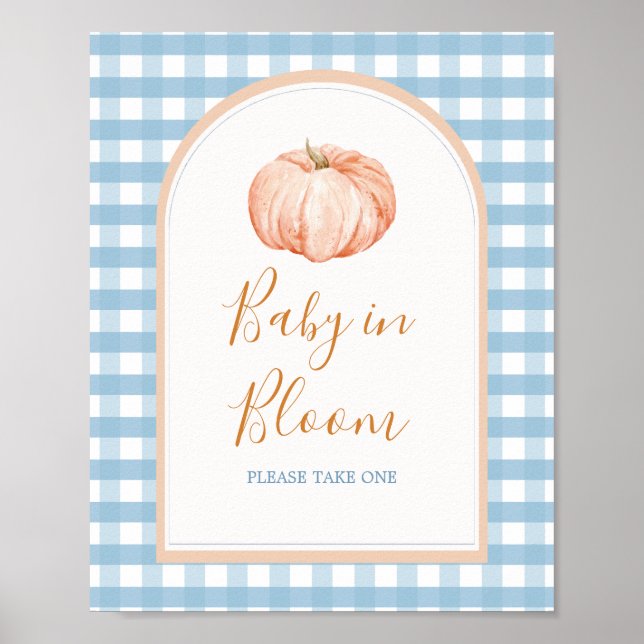 Pumpkin Boho Blue Gingham Baby in Bloom Sign Poster (Vorne)