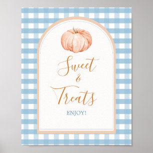 Pumpkin Boho Blue Gingham Baby Shower Sweet Lecker Poster