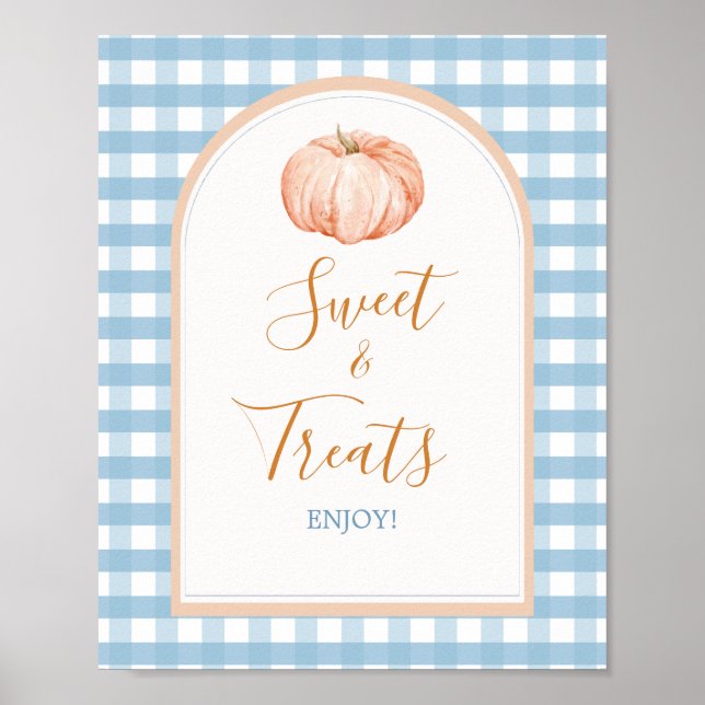 Pumpkin Boho Blue Gingham Baby Shower Sweet Lecker Poster (Vorne)