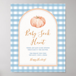 Pumpkin Boho Blue Gingham Baby Sock Hunt Poster
