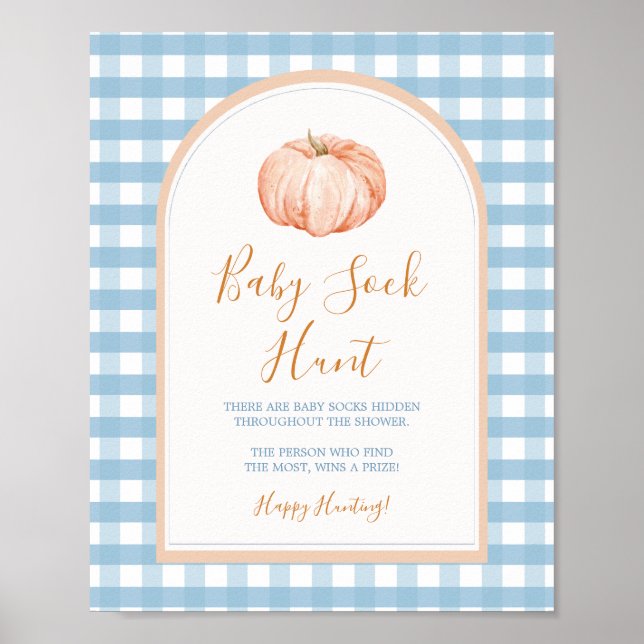 Pumpkin Boho Blue Gingham Baby Sock Hunt Poster (Vorne)