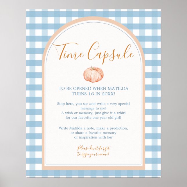 Pumpkin Boho Blue Gingham Birthday Time Capsule Poster (Vorne)