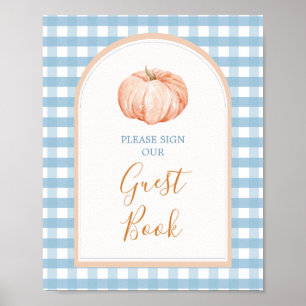 Pumpkin Boho Blue Gingham Gästebuch Babydusche