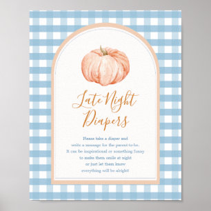 Pumpkin Boho Blue Gingham Late Night Diaper-Zeiche Poster