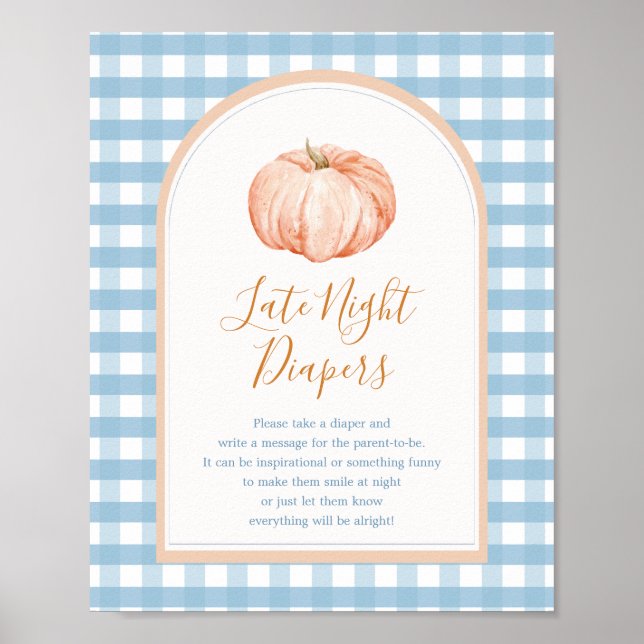 Pumpkin Boho Blue Gingham Late Night Diaper-Zeiche Poster (Vorne)