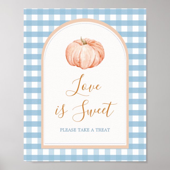 Pumpkin Boho Blue Gingham Liebe ist Sweet Sign Poster (Vorne)