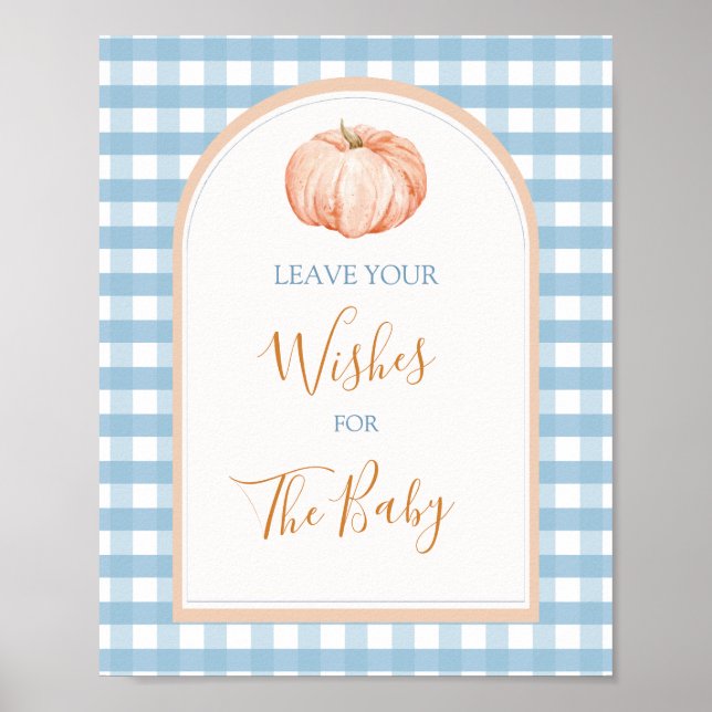 Pumpkin Boho Blue Gingham wünscht sich Baby Poster (Vorne)