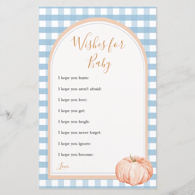 Pumpkin Boho Blue Gingham wünscht sich ein Baby Ga (Vorderseite)