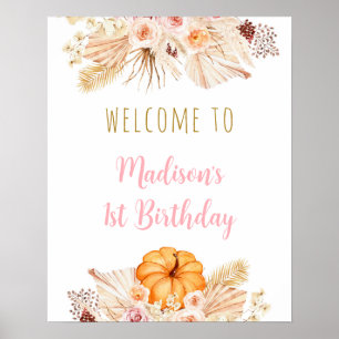Pumpkin Boho Floral Birthday Willkommen Poster