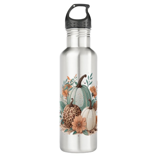 Pumpkin Boho Floral Edelstahlflasche (Vorderseite)