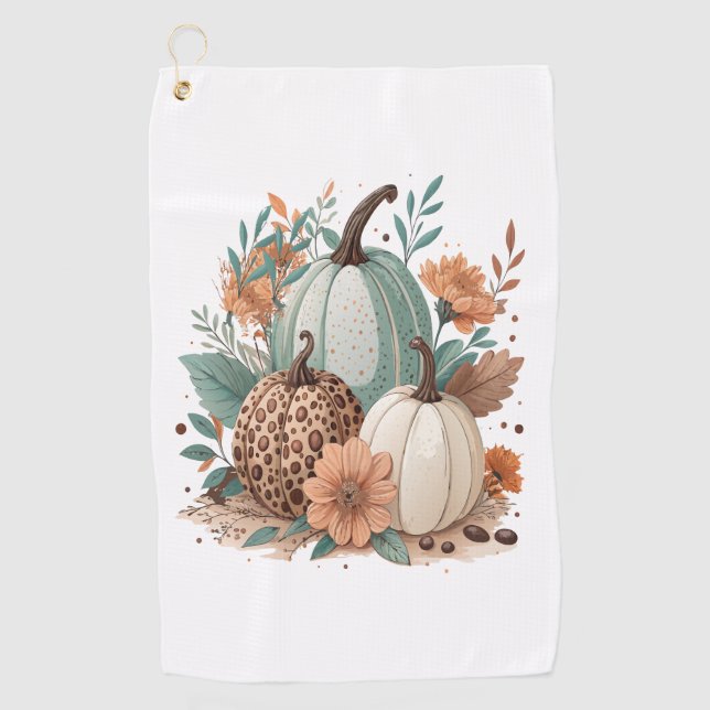 Pumpkin Boho Floral Golfhandtuch (Vorderseite)