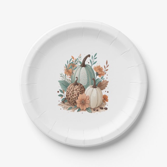 Pumpkin Boho Floral Pappteller (Vorderseite)