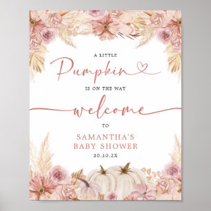 Pumpkin Boho Pink Pampas Grass Baby Dusche Willkom Poster
