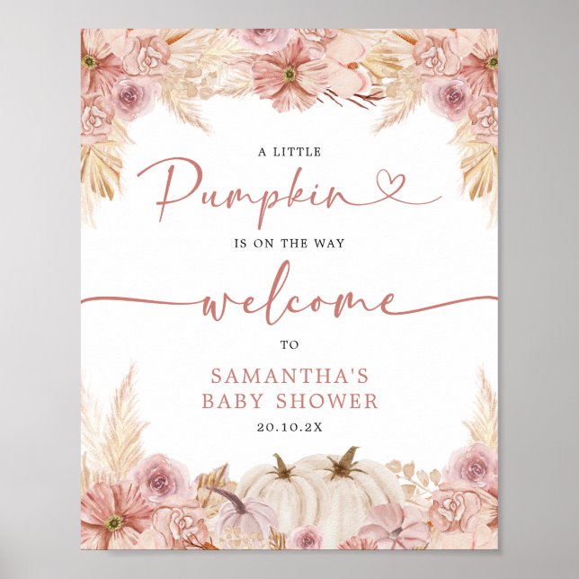 Pumpkin Boho Pink Pampas Grass Baby Dusche Willkom Poster (Vorne)