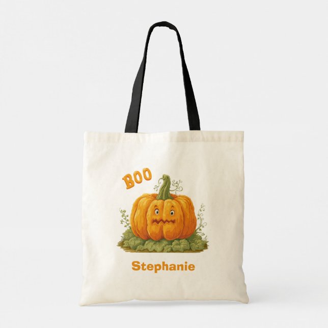 Pumpkin Boo mit Individuelle Name Tragetasche (Rückseite)