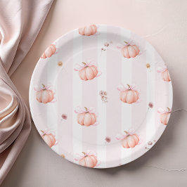 Pumpkin Bow Fall Autumn Floral Baby Shower Pappteller