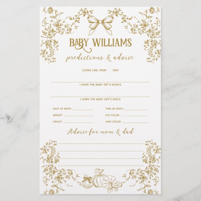 Pumpkin Bow Floral Baby Shooting Predictive Game (Vorderseite)