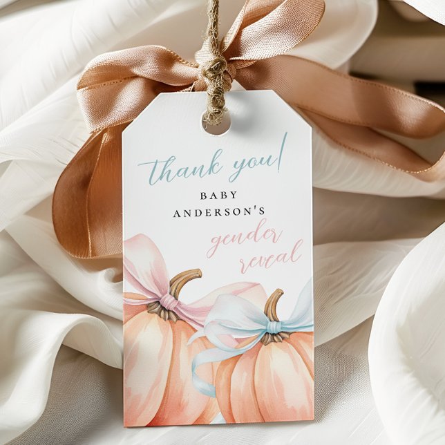 Pumpkin Bow Pink Blue Gender Reveal Geschenkanhänger (Von Creator hochgeladen)