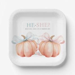 Pumpkin Bow Pink Blue Gender Reveal Pappteller