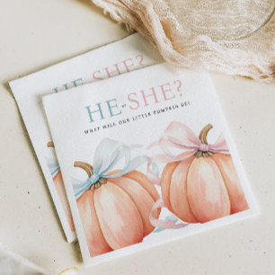 Pumpkin Bow Pink Blue Gender Reveal Serviette