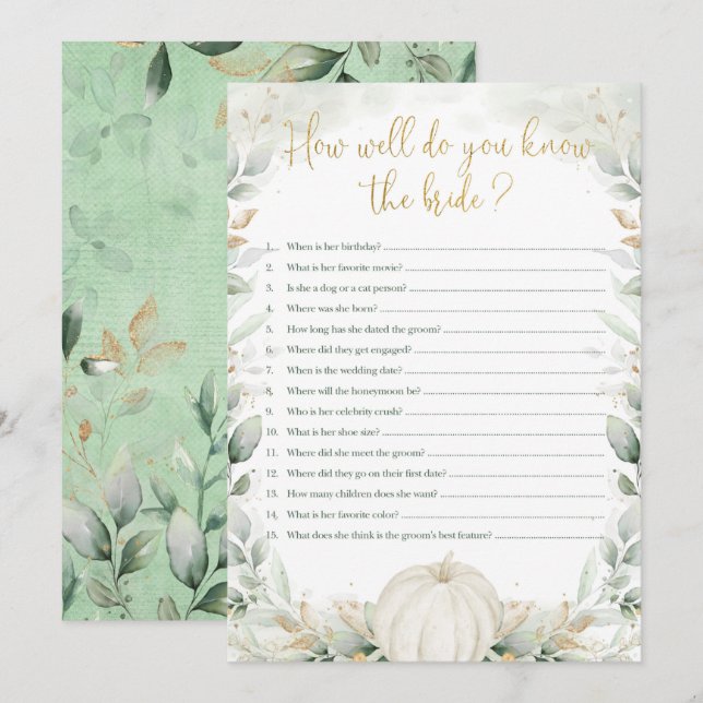 Pumpkin Brautparty Game wie gut Sie wissen Bridge (Vorne/Hinten)