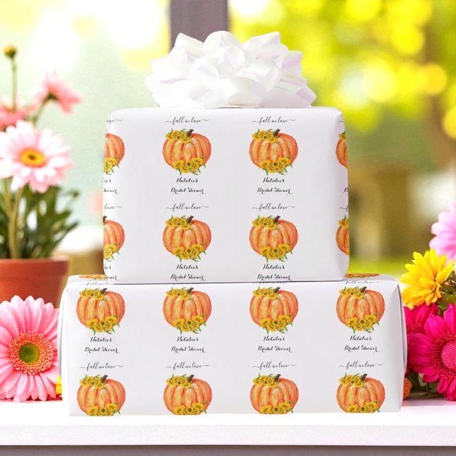Pumpkin Brautparty Wedding Orange White Geschenkpapier (Von Creator hochgeladen)