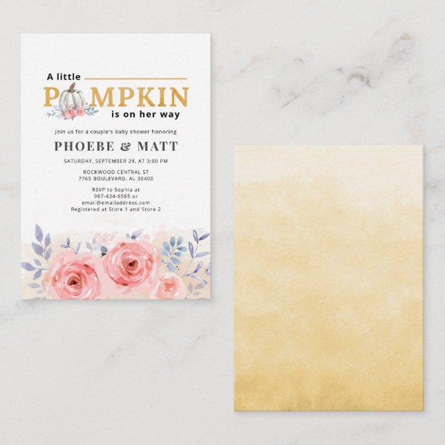 Pumpkin Budget Baby Dusche Lilac Pink Rose Mitteilungskarte (Vorne/Hinten)