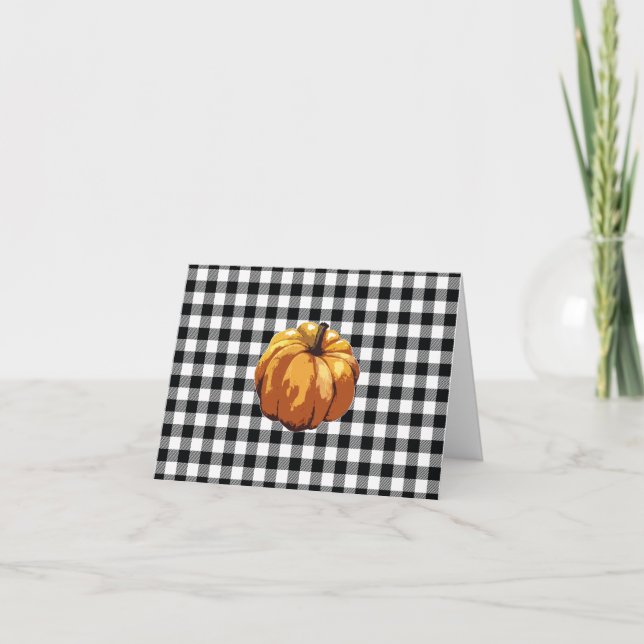 Pumpkin Buffalo Karo Pattern Bauernhof Dankeskarte (Vorderseite)