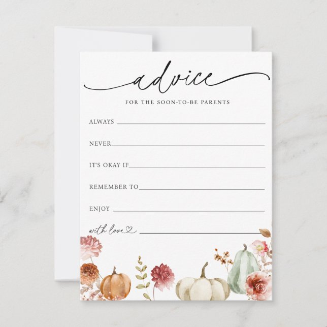 Pumpkin Burgundy Floral Baby Advice Card Einladung (Vorderseite)