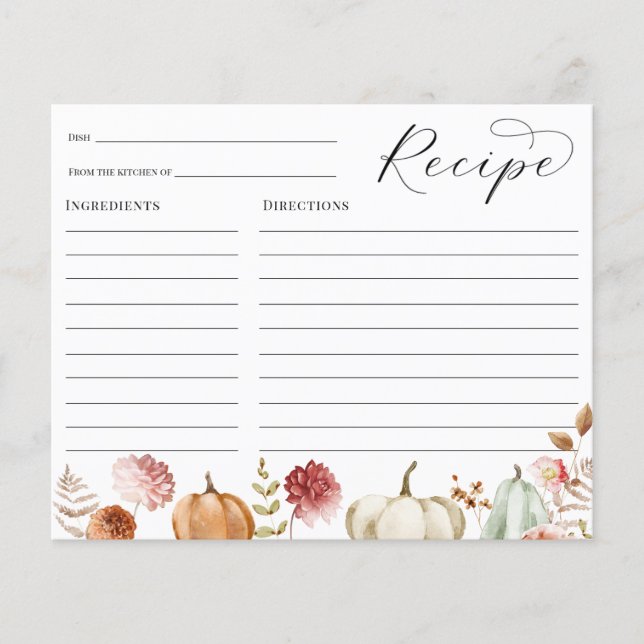 Pumpkin Burgundy Floral Brautparty Rezept Karte (Vorderseite)