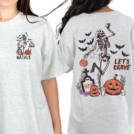 Pumpkin Carving Party Custom Halloween Skelett T-Shirt