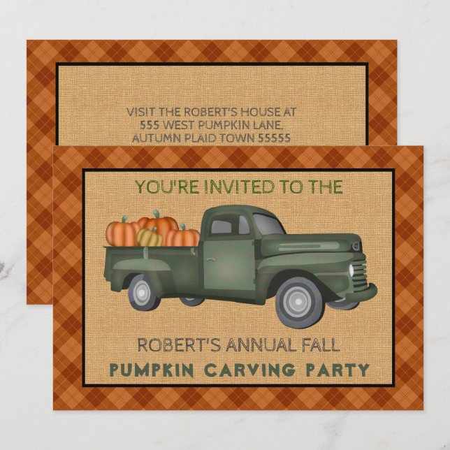 Pumpkin Carving Party Halloween Vintager Landschaf Einladung (Vorne/Hinten)