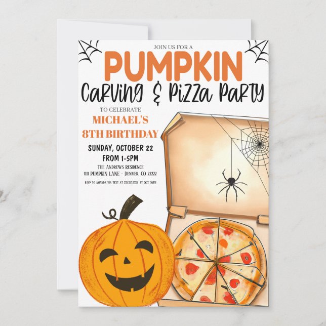 Pumpkin Carving und Pizza Einladung (Vorderseite)