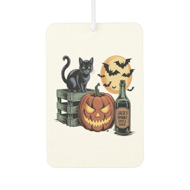 Pumpkin Cat Beer Halloween Autolufterfrischer (Vorderseite)