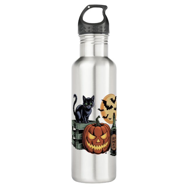 Pumpkin Cat Beer Halloween Edelstahlflasche (Vorderseite)
