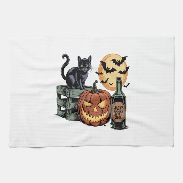 Pumpkin Cat Beer Halloween Geschirrtuch (Horizontal)