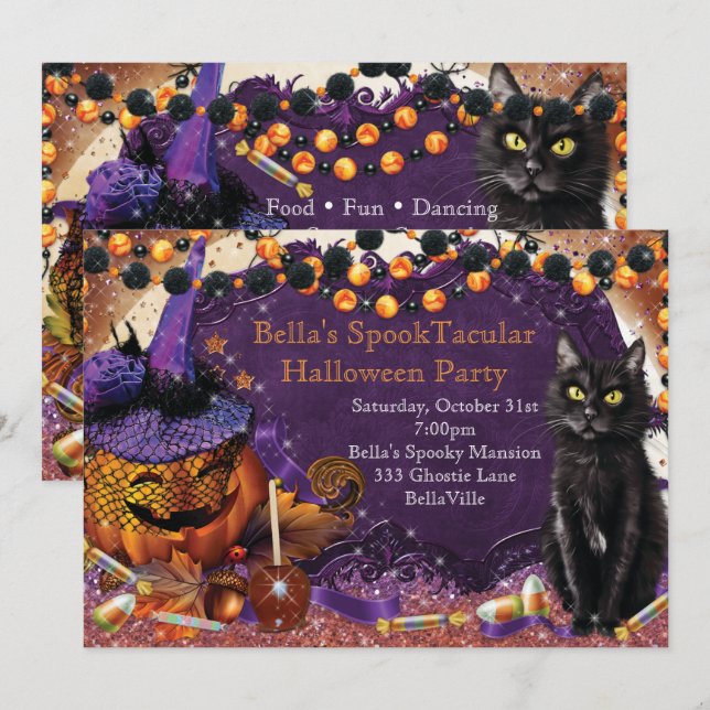 Pumpkin Cat Halloween-Party Einladungen (Vorne/Hinten)