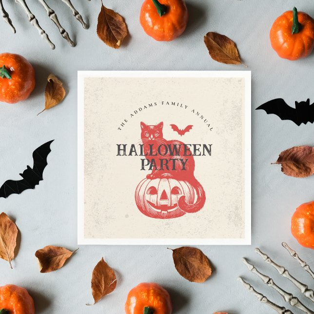 Pumpkin Cat Orange Vintages Halloween-Party Serviette (Von Creator hochgeladen)