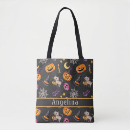 Pumpkin Cat Web Hat Dark Gray Tote Bag