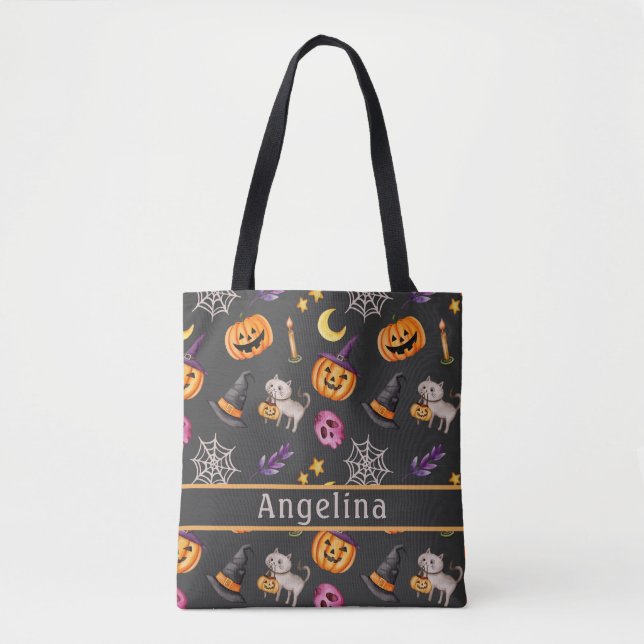 Pumpkin Cat Web Hat Dark Gray Tote Bag (Vorderseite)