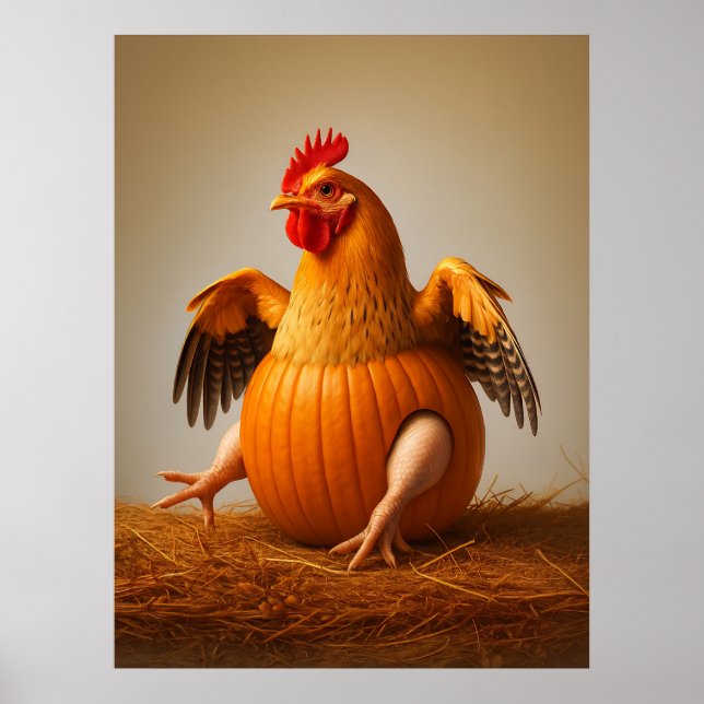 Pumpkin Chicken Art, Funny Chicken Wall Art Poster (Vorne)