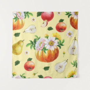 Pumpkin, Chrysanthemum: Herbstfruchtillustrierung. Wandteppich