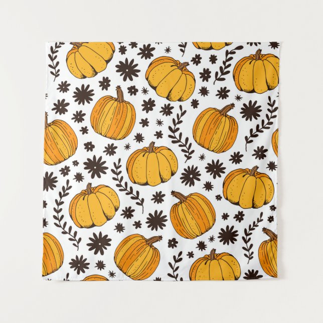 Pumpkin color seamless pattern, hand drawn squash  wandteppich (Vorderseite)