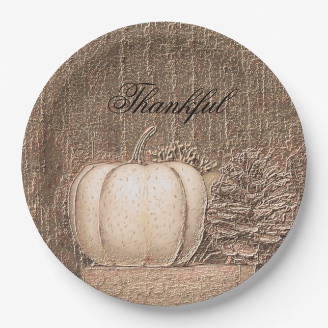 Pumpkin Country White Gold Metallic Elegante Fall Pappteller (Vorderseite)