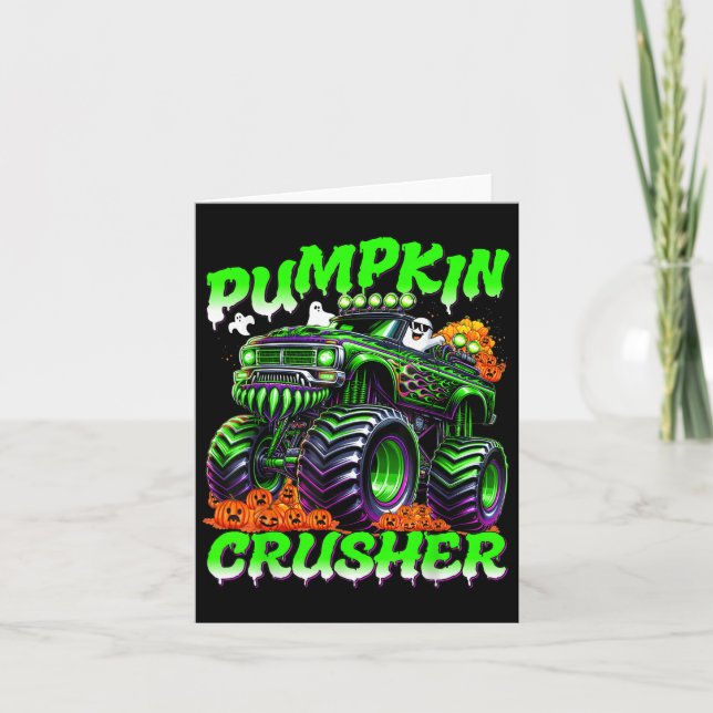 Pumpkin Crusher Monster Truck Ghosts Halloween For Karte (Vorderseite)