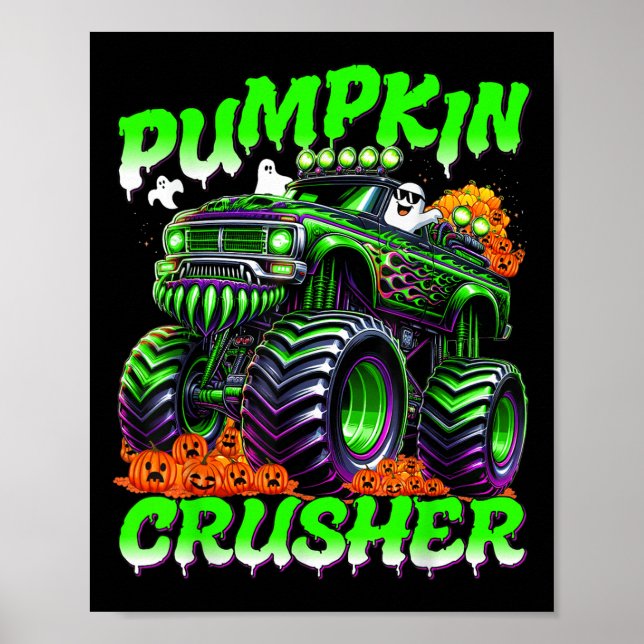 Pumpkin Crusher Monster Truck Ghosts Halloween For Poster (Vorne)