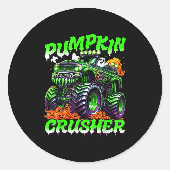 Pumpkin Crusher Monster Truck Ghosts Halloween For Runder Aufkleber (Vorderseite)