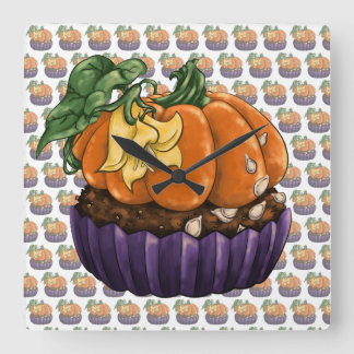 Pumpkin Cupcake Quadratische Wanduhr
