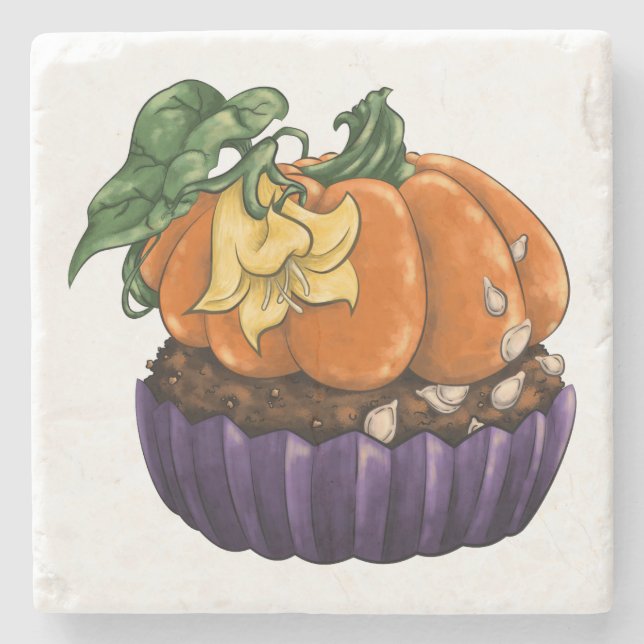 Pumpkin Cupcake Steinuntersetzer (Vorderseite)